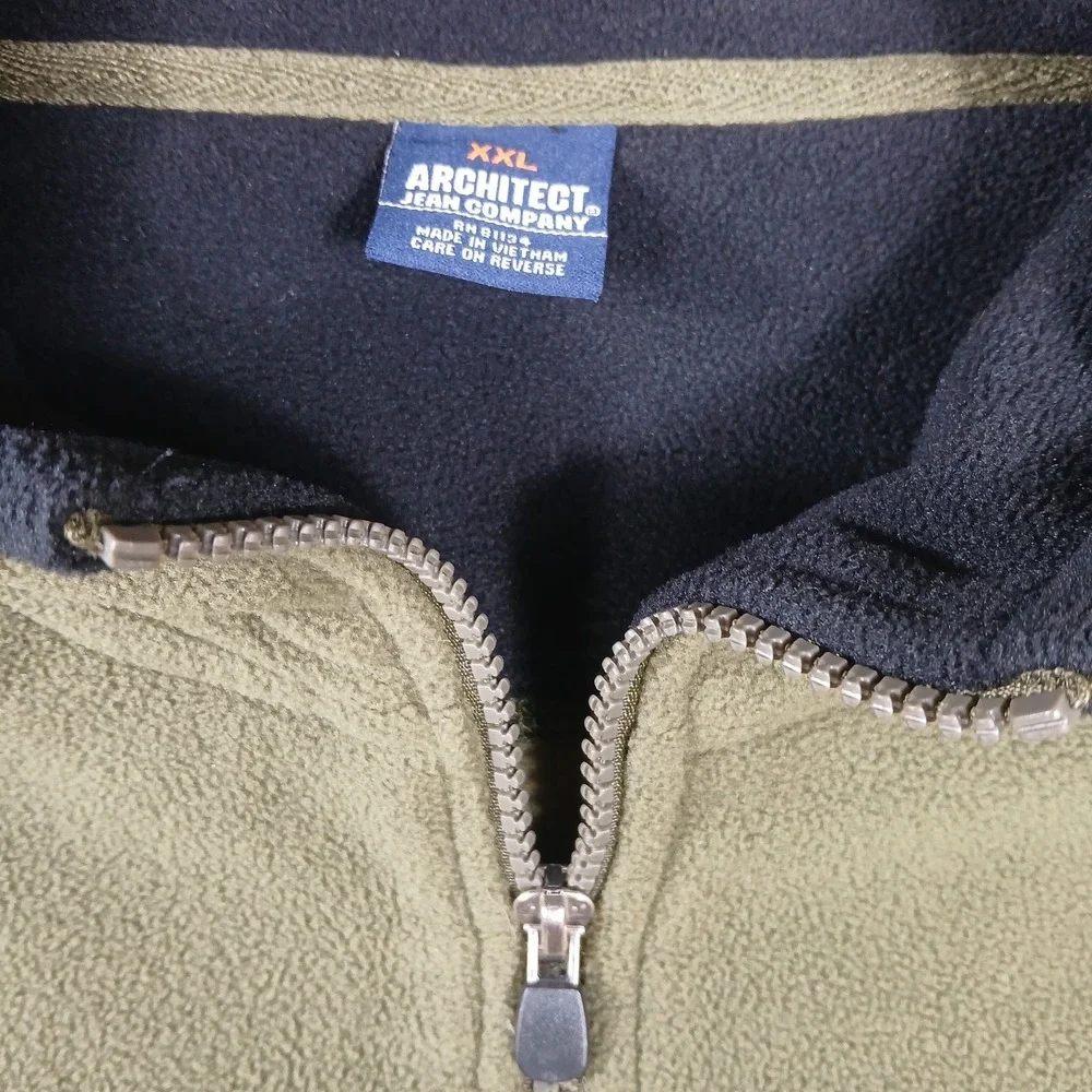 Architect Fleece Pullover Men XXL Green Quarter Zip Mock Neck Piping Long Sleeve